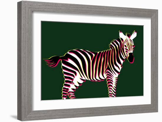 Zebra in Green Horizontal-Ikuko Kowada-Framed Giclee Print