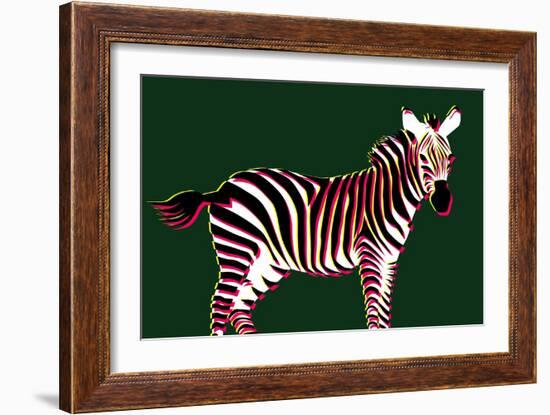 Zebra in Green Horizontal-Ikuko Kowada-Framed Giclee Print