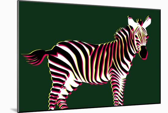 Zebra in Green Horizontal-Ikuko Kowada-Mounted Giclee Print