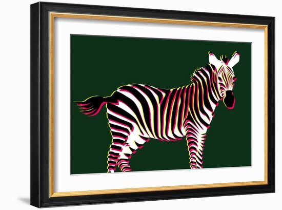 Zebra in Green Horizontal-Ikuko Kowada-Framed Giclee Print