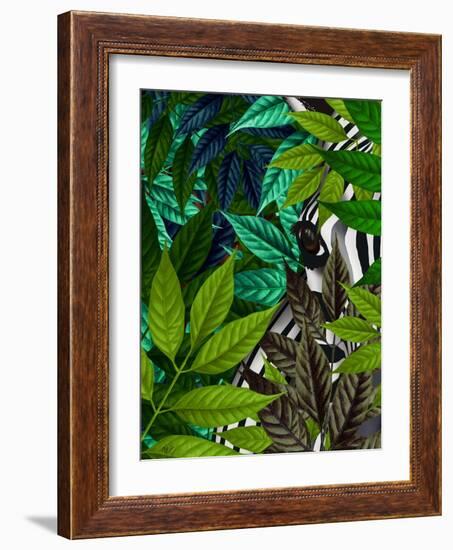 Zebra in Green Leaves-Fab Funky-Framed Art Print