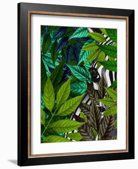 Zebra in Green Leaves-Fab Funky-Framed Art Print