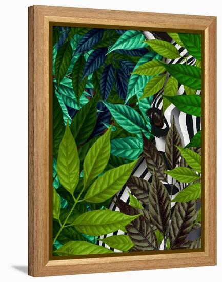 Zebra in Green Leaves-Fab Funky-Framed Stretched Canvas