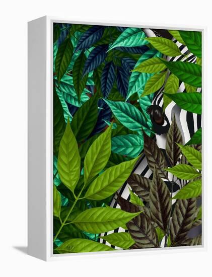 Zebra in Green Leaves-Fab Funky-Framed Stretched Canvas