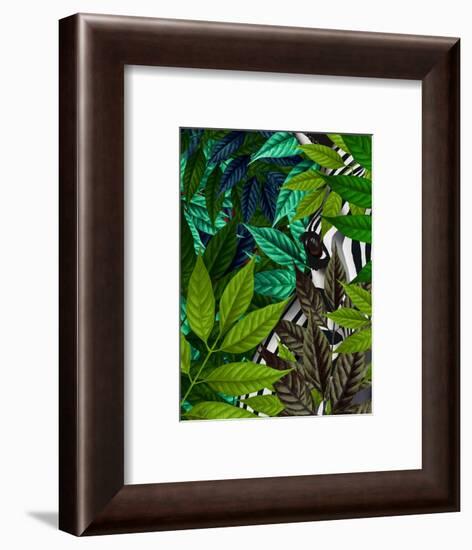 Zebra in Green Leaves-Fab Funky-Framed Art Print