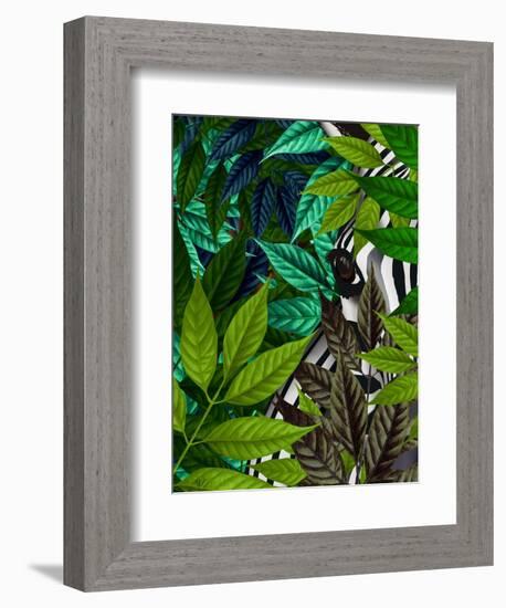 Zebra in Green Leaves-Fab Funky-Framed Premium Giclee Print