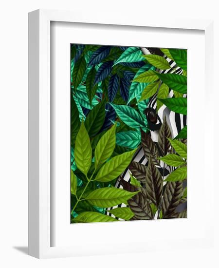 Zebra in Green Leaves-Fab Funky-Framed Premium Giclee Print