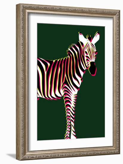 Zebra in Green Vertical-Ikuko Kowada-Framed Giclee Print