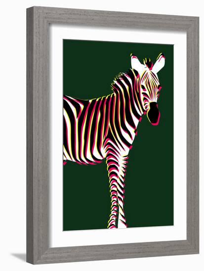 Zebra in Green Vertical-Ikuko Kowada-Framed Giclee Print