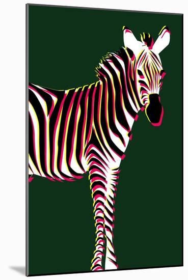 Zebra in Green Vertical-Ikuko Kowada-Mounted Giclee Print