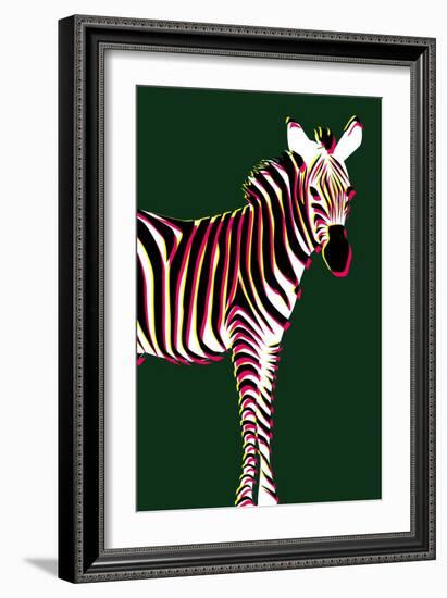 Zebra in Green Vertical-Ikuko Kowada-Framed Giclee Print