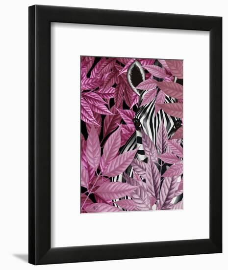 Zebra in Pink Leaves-Fab Funky-Framed Art Print