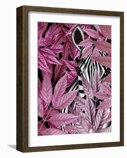 Zebra in Pink Leaves-Fab Funky-Framed Art Print