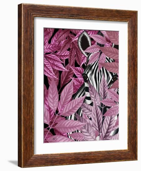 Zebra in Pink Leaves-Fab Funky-Framed Art Print