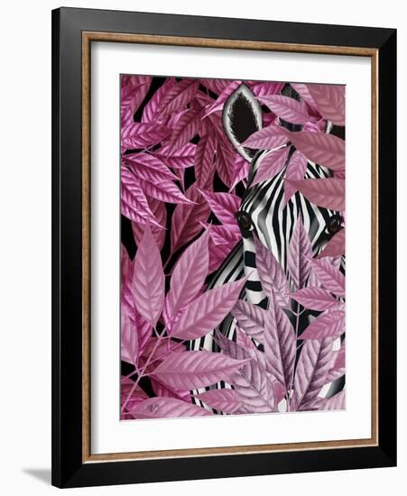 Zebra in Pink Leaves-Fab Funky-Framed Art Print