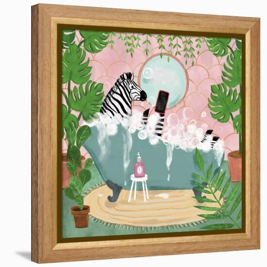 Zebra in Tub-Farida Zaman-Framed Stretched Canvas