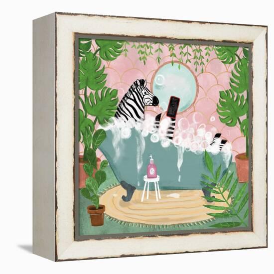 Zebra in Tub-Farida Zaman-Framed Stretched Canvas