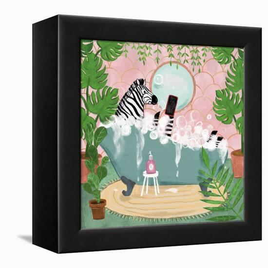 Zebra in Tub-Farida Zaman-Framed Stretched Canvas