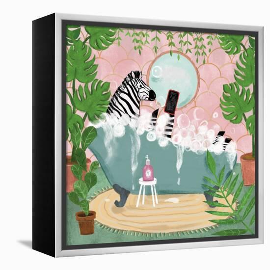 Zebra in Tub-Farida Zaman-Framed Stretched Canvas