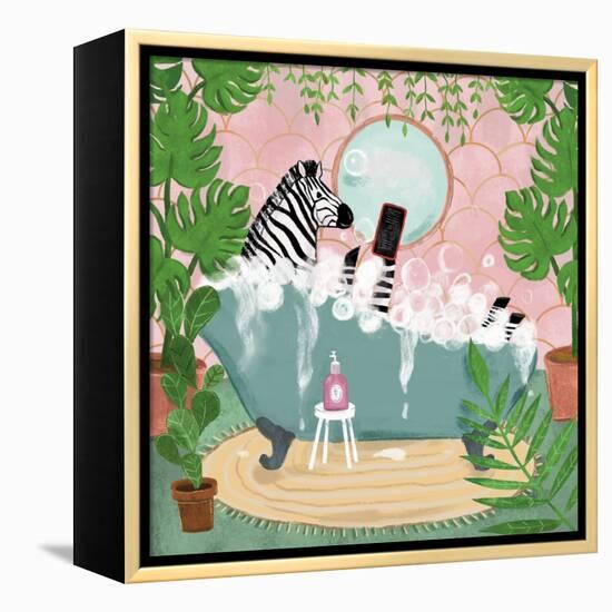 Zebra in Tub-Farida Zaman-Framed Stretched Canvas