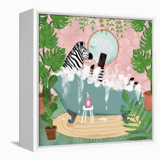 Zebra in Tub-Farida Zaman-Framed Stretched Canvas