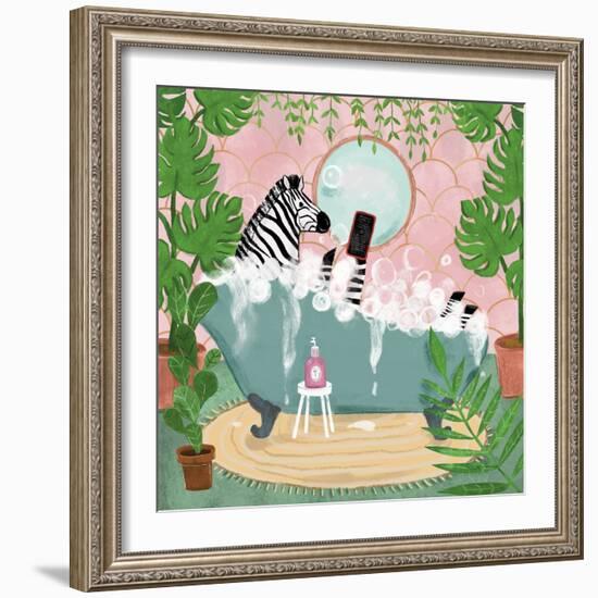 Zebra in Tub-Farida Zaman-Framed Art Print