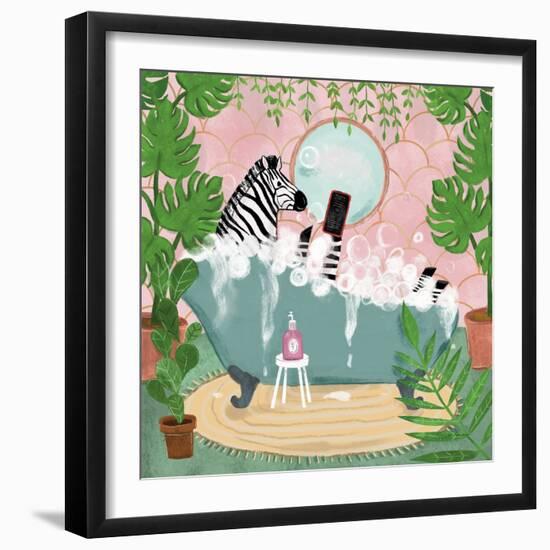 Zebra in Tub-Farida Zaman-Framed Art Print