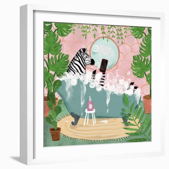 Zebra in Tub-Farida Zaman-Framed Art Print