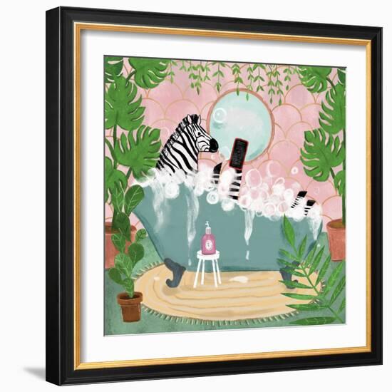 Zebra in Tub-Farida Zaman-Framed Art Print