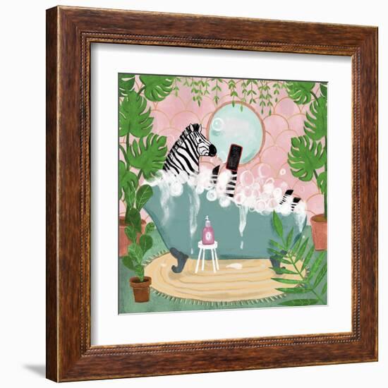 Zebra in Tub-Farida Zaman-Framed Art Print