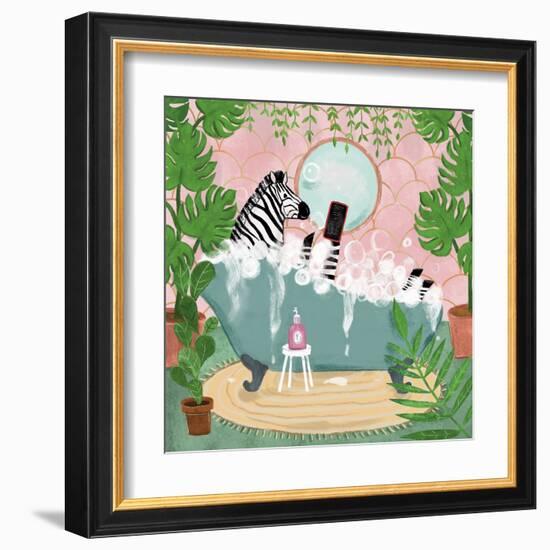 Zebra in Tub-Farida Zaman-Framed Art Print