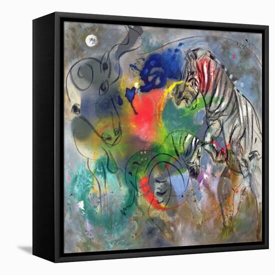 Zebra Mares, 1988-Jane Deakin-Framed Premier Image Canvas