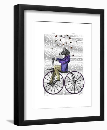 Zebra on Bicycle-Fab Funky-Framed Art Print