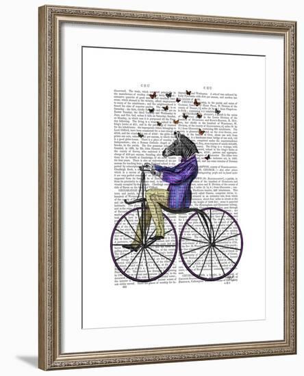 Zebra on Bicycle-Fab Funky-Framed Art Print