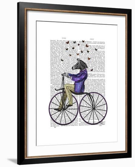 Zebra on Bicycle-Fab Funky-Framed Art Print