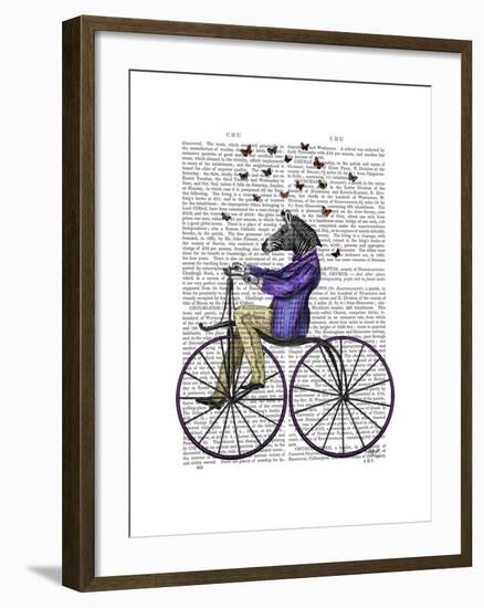 Zebra on Bicycle-Fab Funky-Framed Art Print