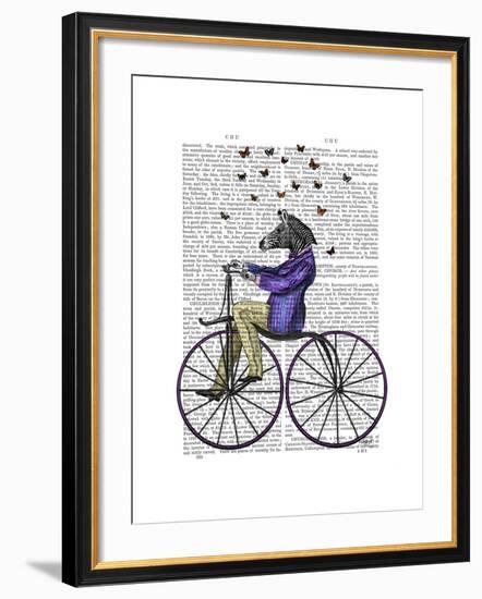 Zebra on Bicycle-Fab Funky-Framed Art Print