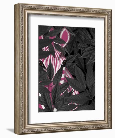 Zebra, Pink in Black Leaves-Fab Funky-Framed Art Print