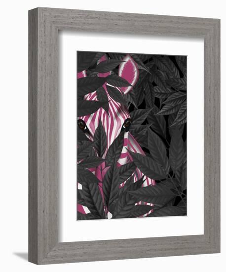 Zebra, Pink in Black Leaves-Fab Funky-Framed Art Print