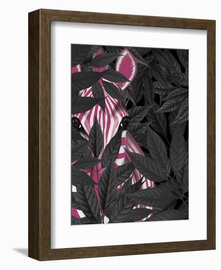 Zebra, Pink in Black Leaves-Fab Funky-Framed Art Print