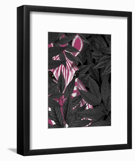 Zebra, Pink in Black Leaves-Fab Funky-Framed Art Print