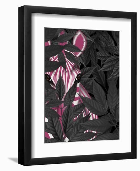 Zebra, Pink in Black Leaves-Fab Funky-Framed Art Print