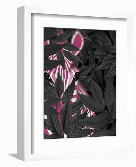 Zebra, Pink in Black Leaves-Fab Funky-Framed Art Print