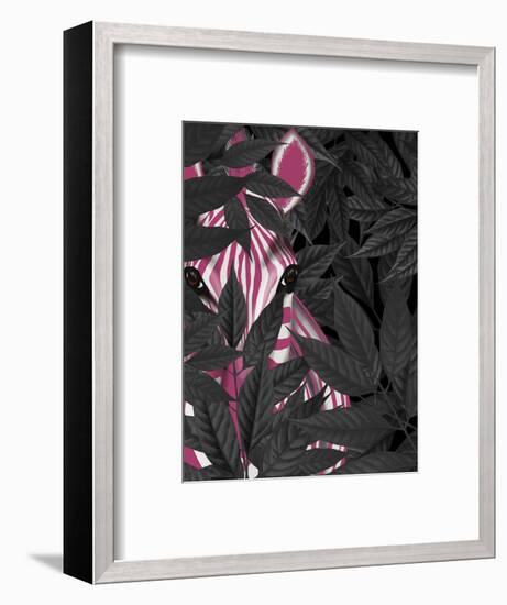 Zebra, Pink in Black Leaves-Fab Funky-Framed Art Print