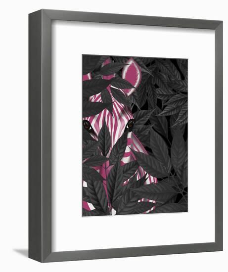 Zebra, Pink in Black Leaves-Fab Funky-Framed Art Print