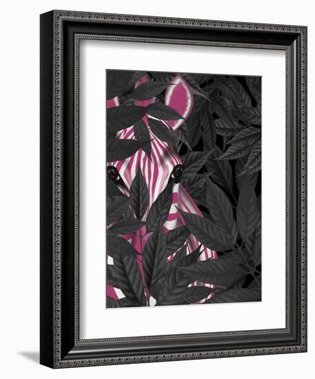 Zebra, Pink in Black Leaves-Fab Funky-Framed Art Print