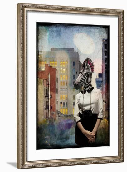 Zebra Strolling the High Line-null-Framed Premium Giclee Print