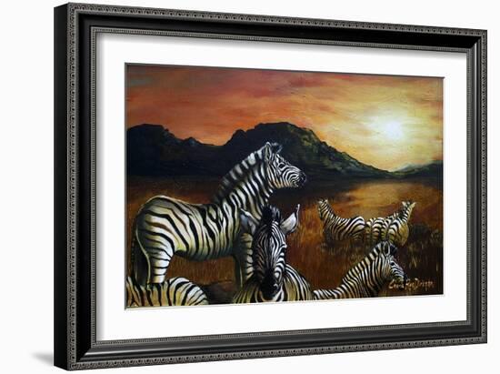 Zebra Sunset-Cherie Roe Dirksen-Framed Giclee Print