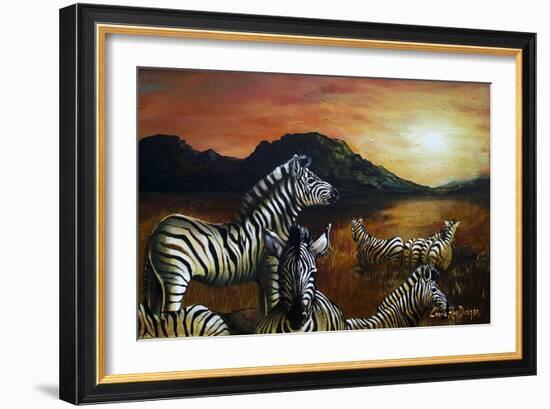 Zebra Sunset-Cherie Roe Dirksen-Framed Giclee Print