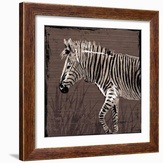 Zebra Walk Brown-OnRei-Framed Art Print